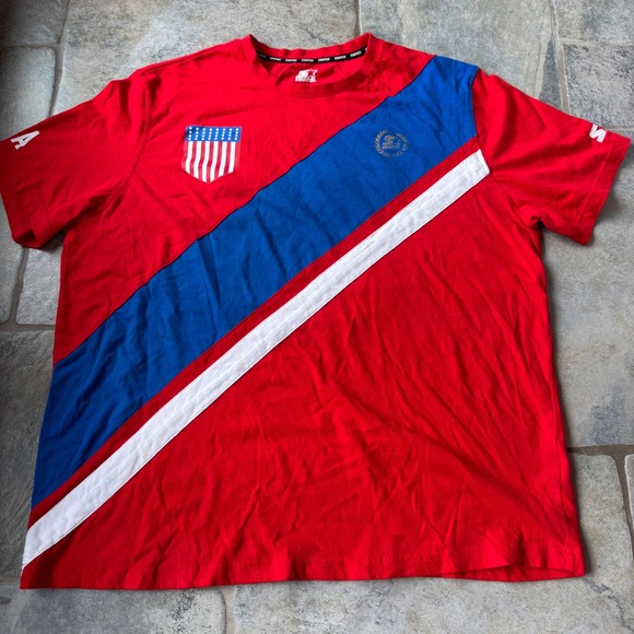 Vintage‎ Y2K Starter USA Flag Shirt XXL – Retro Patriotic Sports Tee - Picture 1 of 5